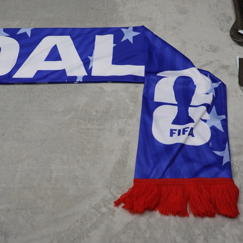 FIFA World Cup 2026 Scarf Unisex One Size Blue Stars Fringe Soccer USA Goal NEW